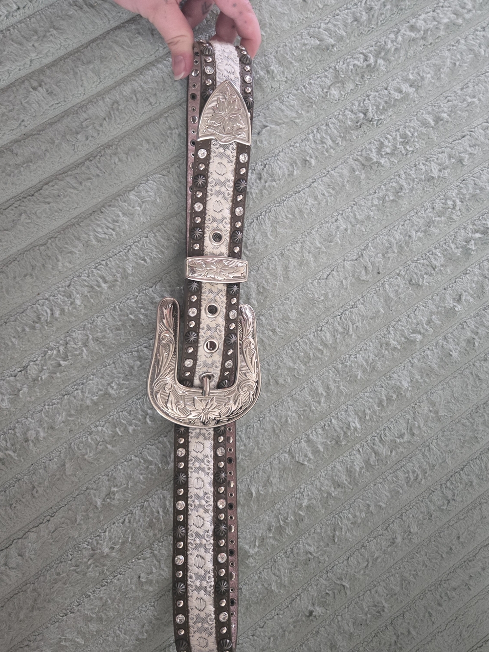Ariat Brown and Silver Embellished Western Belt with Floral Buckle